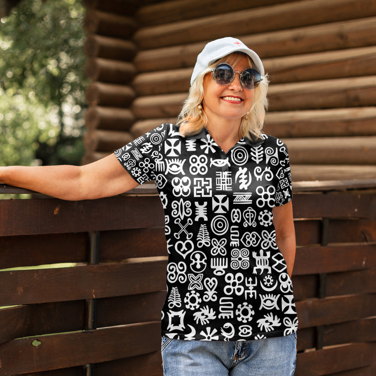 Mix Adinkra Women Polo Shirt Black Pattern - Wonder Print Shop
