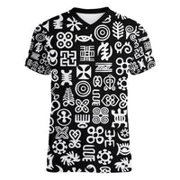 Mix Adinkra Women V Neck T Shirt Black Pattern - Wonder Print Shop