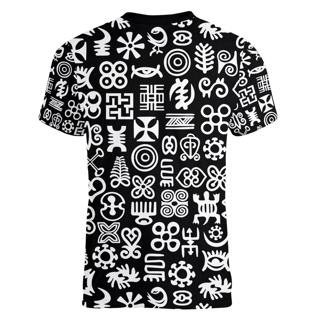 Mix Adinkra Women V Neck T Shirt Black Pattern - Wonder Print Shop