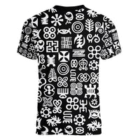 Mix Adinkra Women V Neck T Shirt Black Pattern - Wonder Print Shop