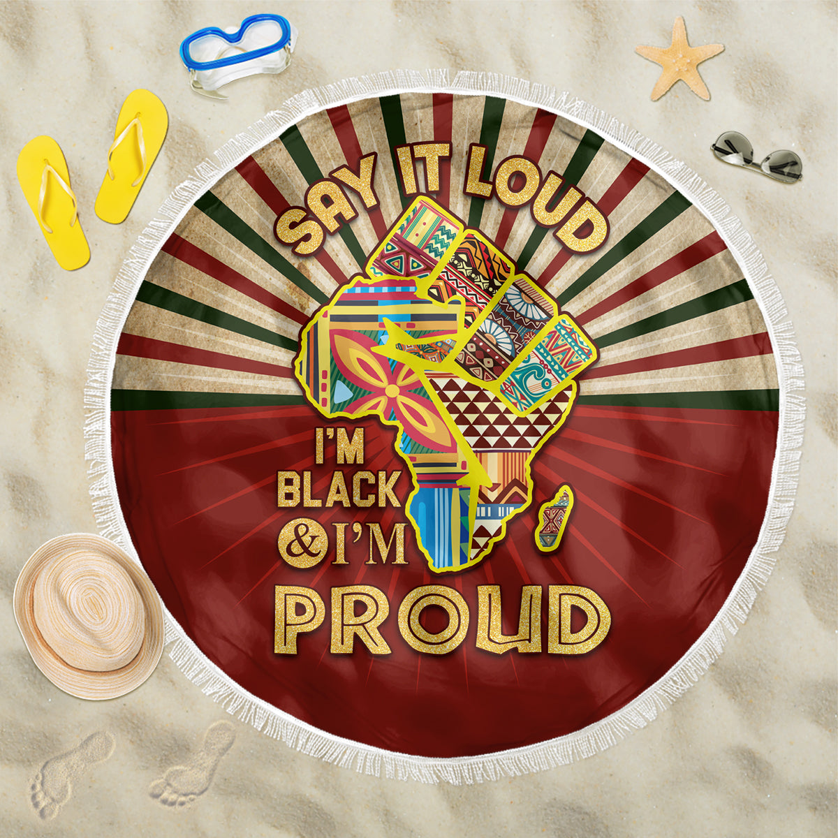 I'm Black and I'm Proud African Beach Blanket Hand Up Africa Map Art - Wonder Print Shop