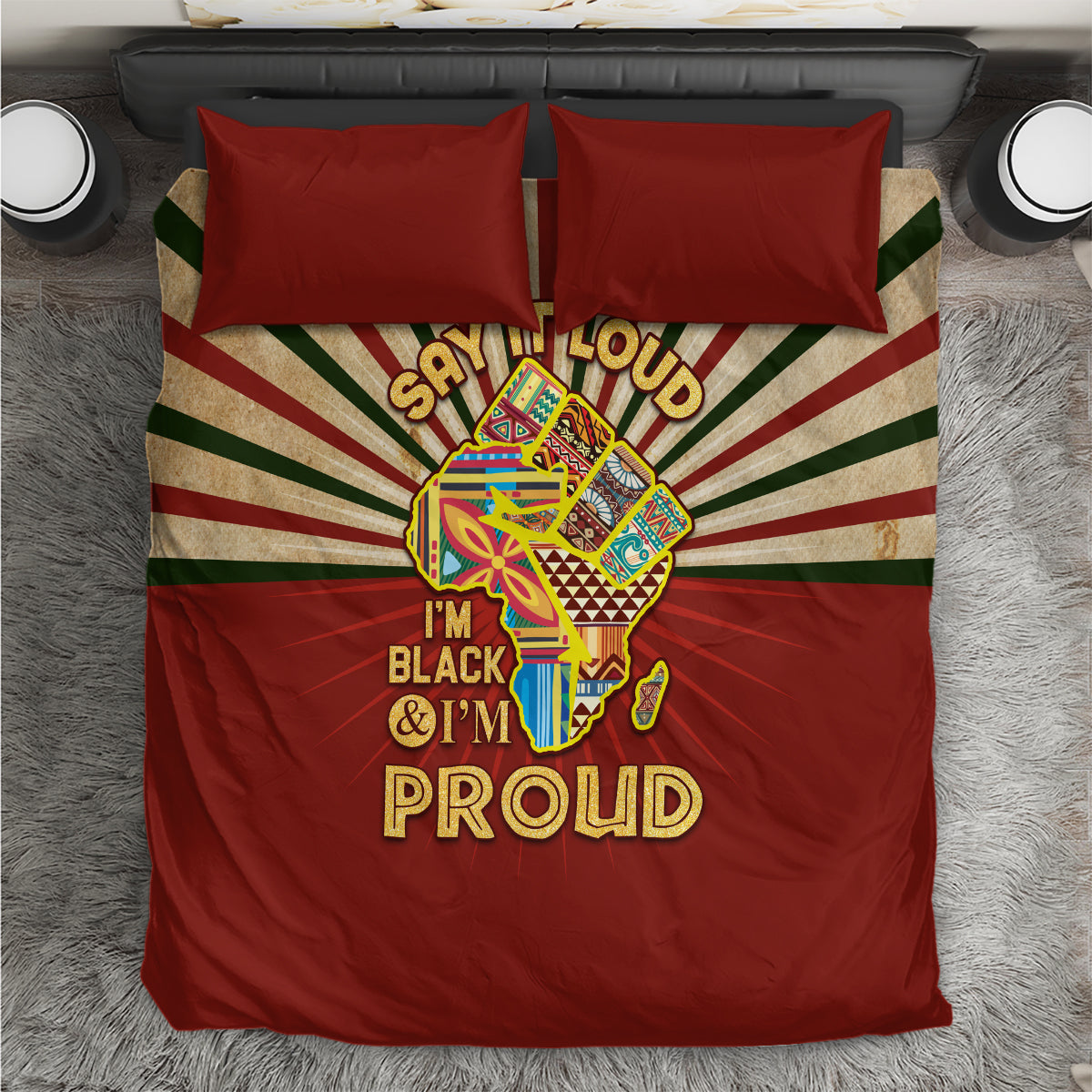 I'm Black and I'm Proud African Bedding Set Hand Up Africa Map Art - Wonder Print Shop