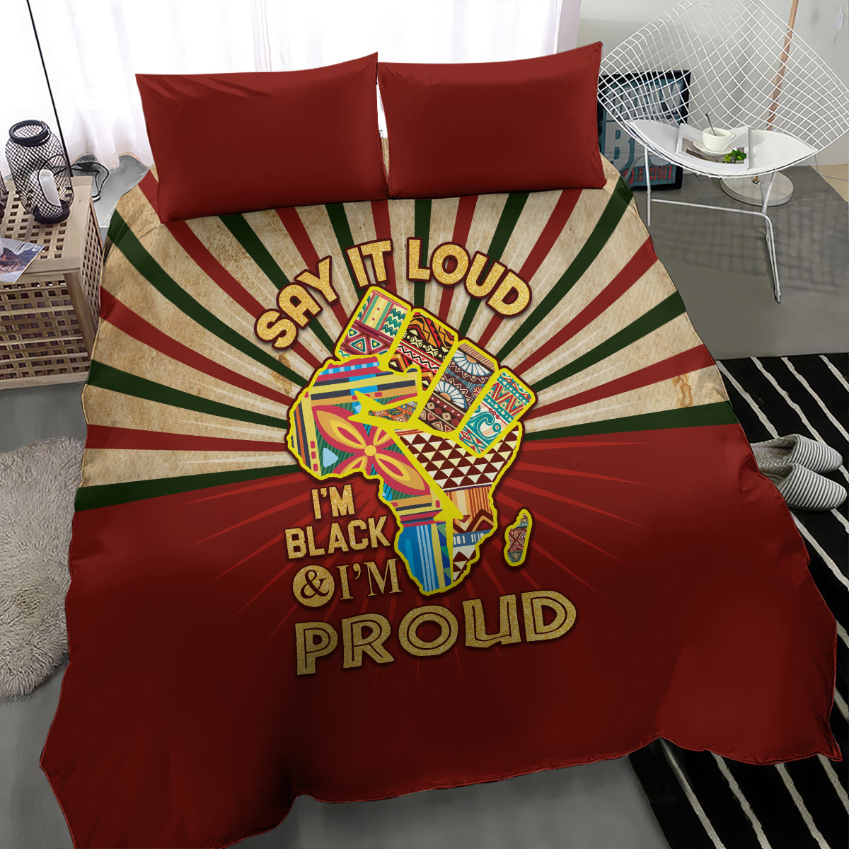 I'm Black and I'm Proud African Bedding Set Hand Up Africa Map Art - Wonder Print Shop