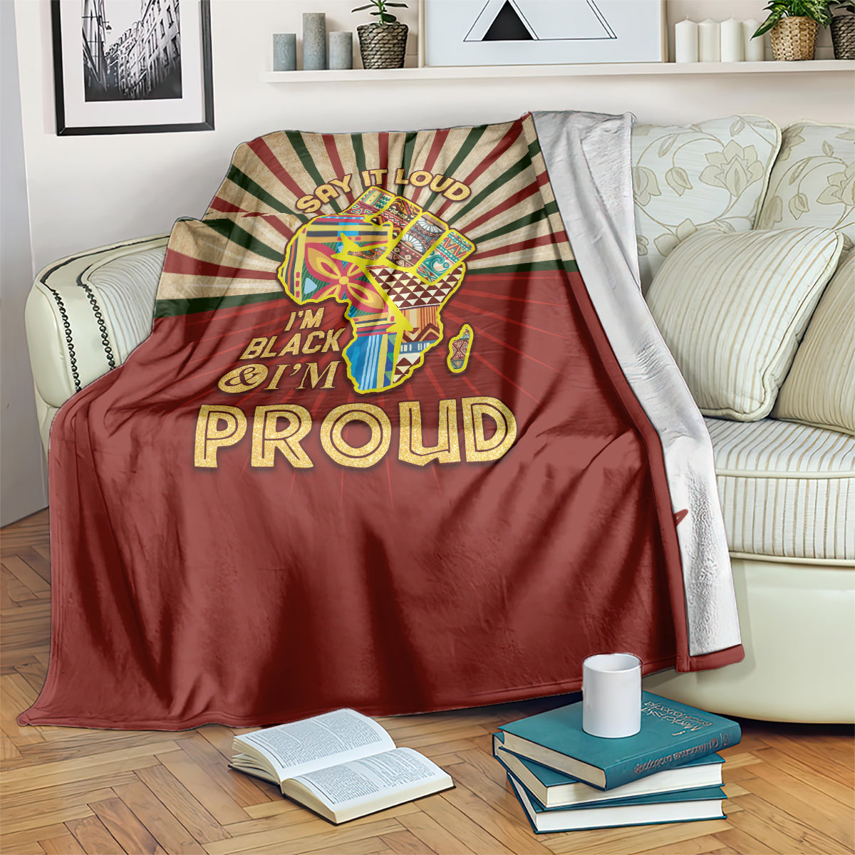 I'm Black and I'm Proud African Blanket Hand Up Africa Map Art