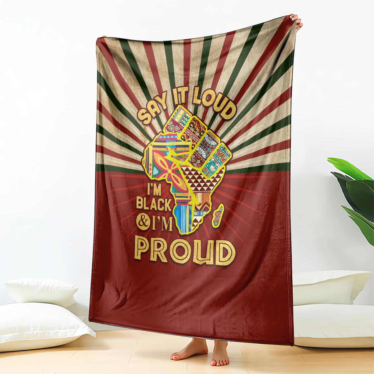 I'm Black and I'm Proud African Blanket Hand Up Africa Map Art