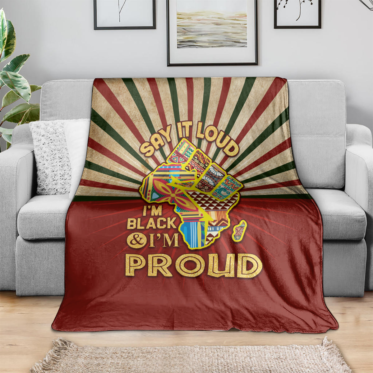 I'm Black and I'm Proud African Blanket Hand Up Africa Map Art