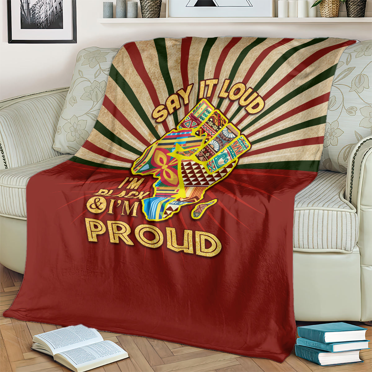 I'm Black and I'm Proud African Blanket Hand Up Africa Map Art