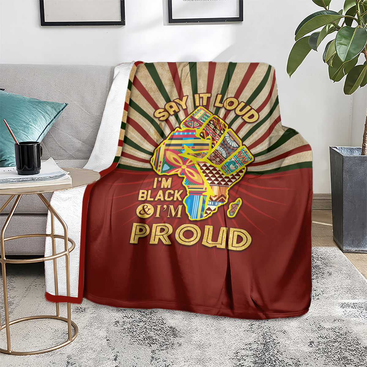 I'm Black and I'm Proud African Blanket Hand Up Africa Map Art