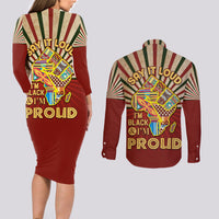 I'm Black and I'm Proud African Couples Matching Long Sleeve Bodycon Dress and Long Sleeve Button Shirt Hand Up Africa Map Art - Wonder Print Shop