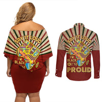 I'm Black and I'm Proud African Couples Matching Off Shoulder Short Dress and Long Sleeve Button Shirt Hand Up Africa Map Art - Wonder Print Shop