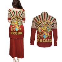 I'm Black and I'm Proud African Couples Matching Puletasi and Long Sleeve Button Shirt Hand Up Africa Map Art - Wonder Print Shop