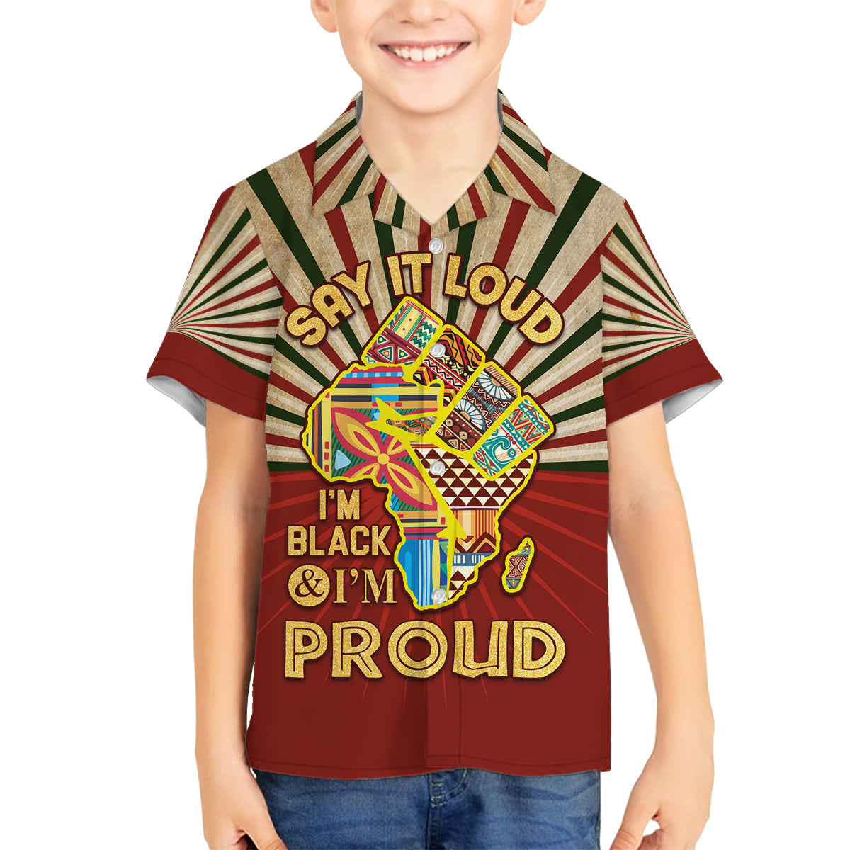 I'm Black and I'm Proud African Family Matching Long Sleeve Bodycon Dress and Hawaiian Shirt Hand Up Africa Map Art - Wonder Print Shop