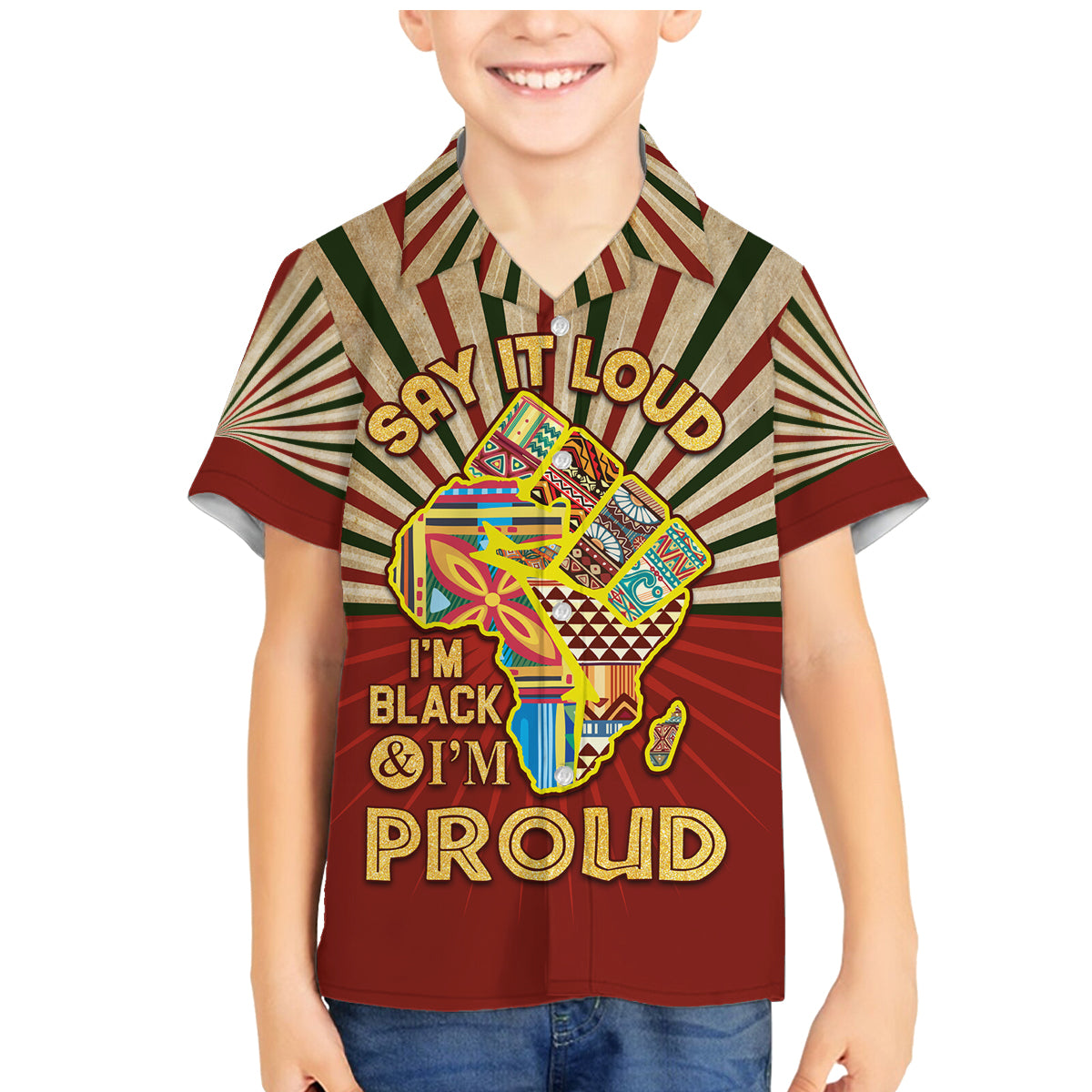 I'm Black and I'm Proud African Family Matching Mermaid Dress and Hawaiian Shirt Hand Up Africa Map Art - Wonder Print Shop