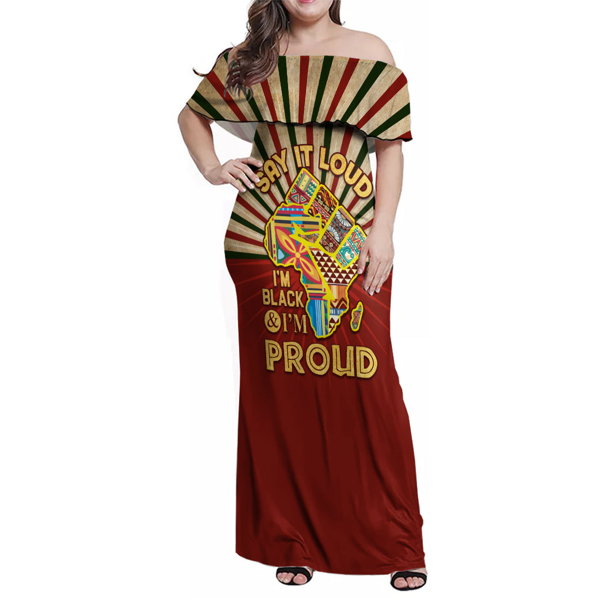 I'm Black and I'm Proud African Family Matching Off Shoulder Maxi Dress and Hawaiian Shirt Hand Up Africa Map Art - Wonder Print Shop