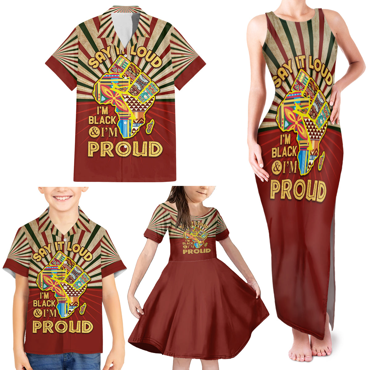 I'm Black and I'm Proud African Family Matching Tank Maxi Dress and Hawaiian Shirt Hand Up Africa Map Art - Wonder Print Shop