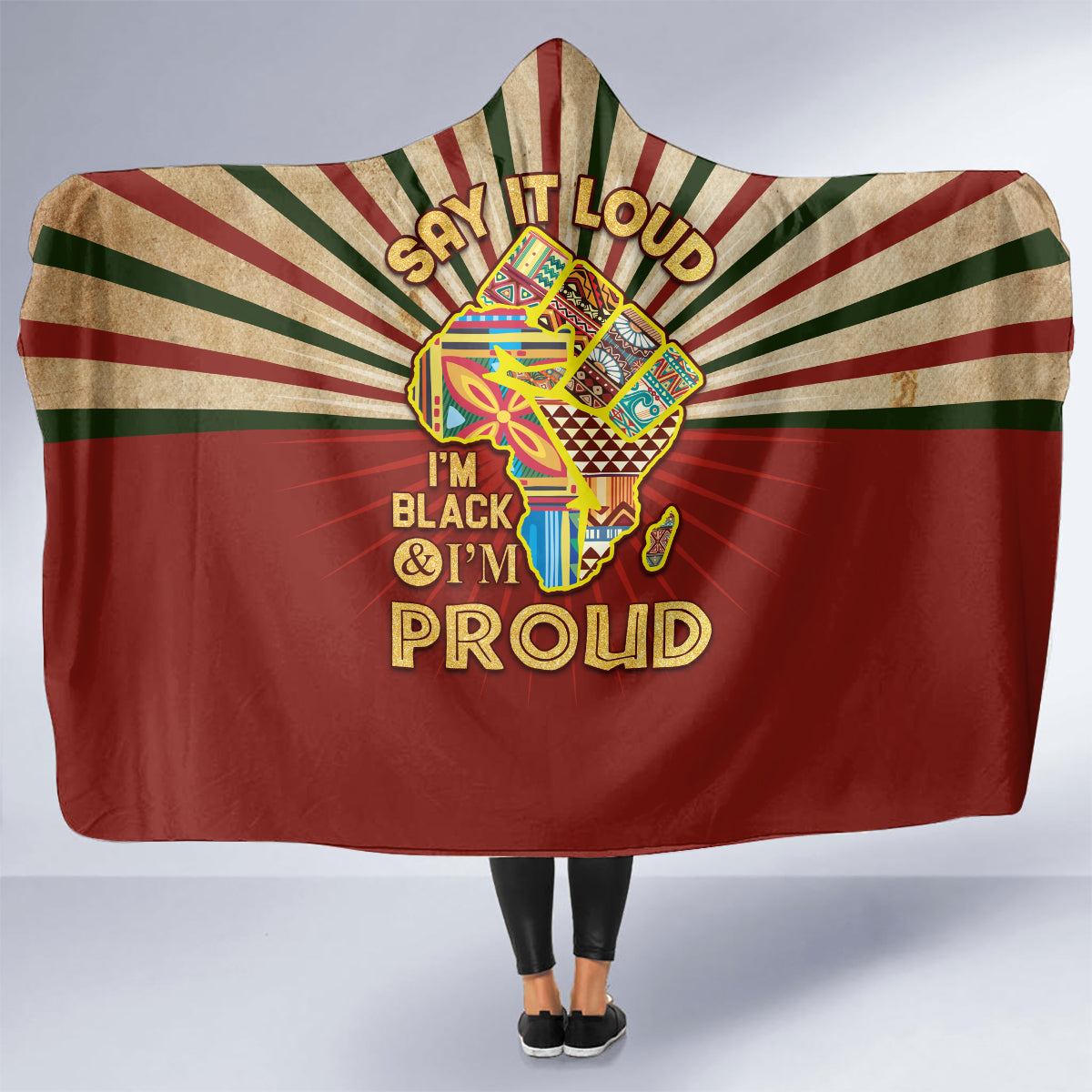 I'm Black and I'm Proud African Hooded Blanket Hand Up Africa Map Art