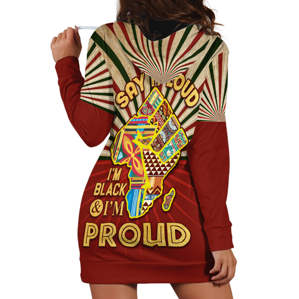 I'm Black and I'm Proud African Hoodie Dress Hand Up Africa Map Art - Wonder Print Shop