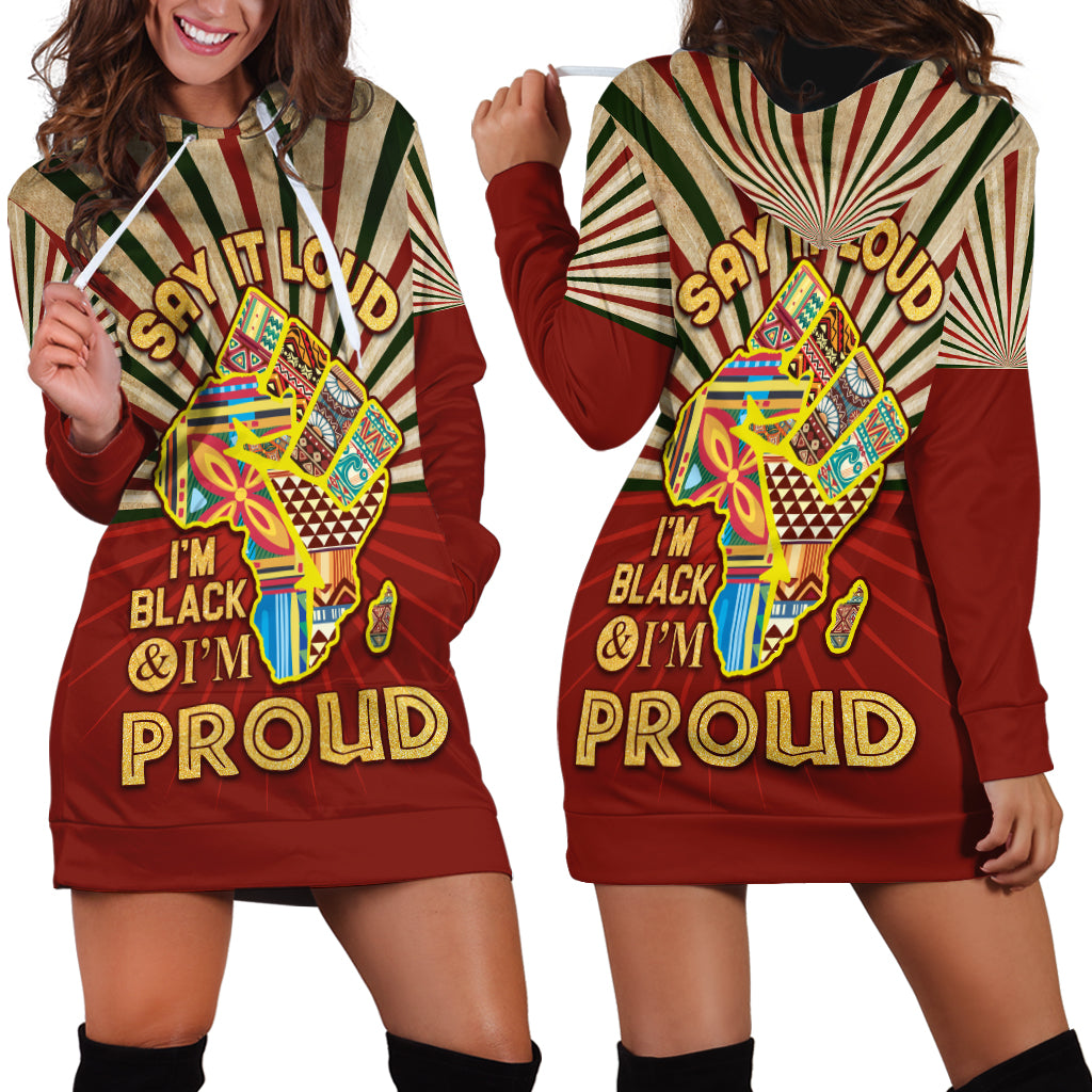 I'm Black and I'm Proud African Hoodie Dress Hand Up Africa Map Art - Wonder Print Shop