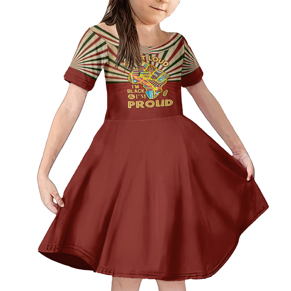 I'm Black and I'm Proud African Kid Short Sleeve Dress Hand Up Africa Map Art - Wonder Print Shop