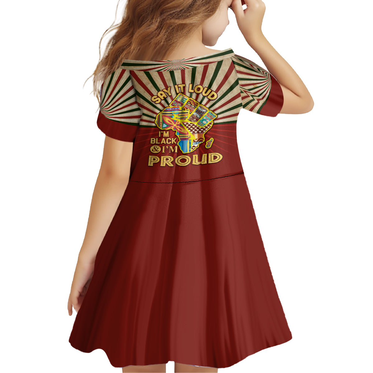I'm Black and I'm Proud African Kid Short Sleeve Dress Hand Up Africa Map Art - Wonder Print Shop