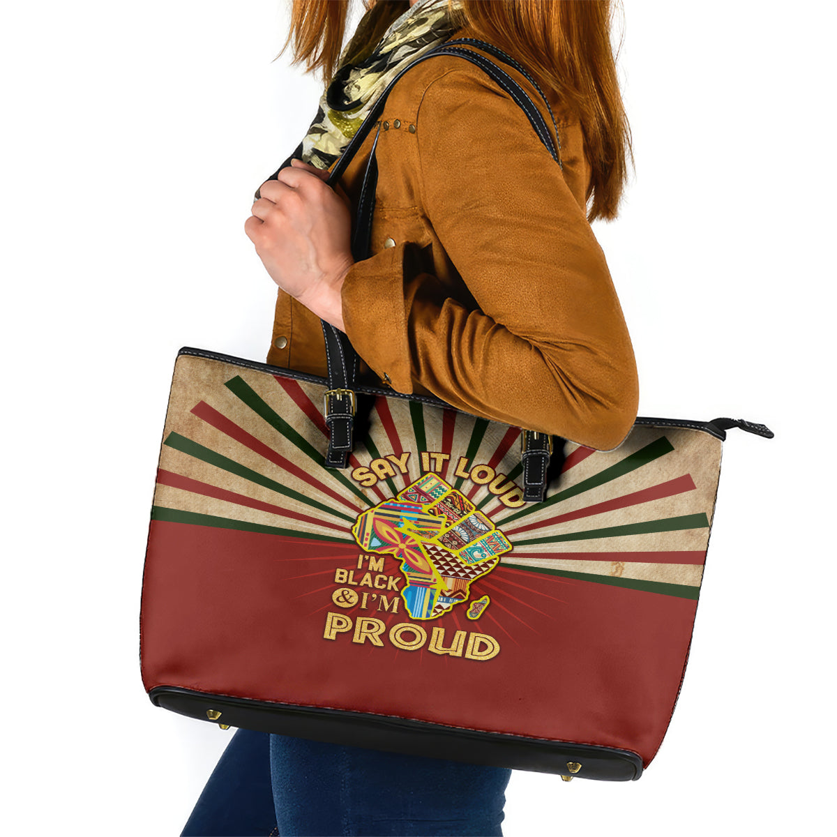 I'm Black and I'm Proud African Leather Tote Bag Hand Up Africa Map Art - Wonder Print Shop