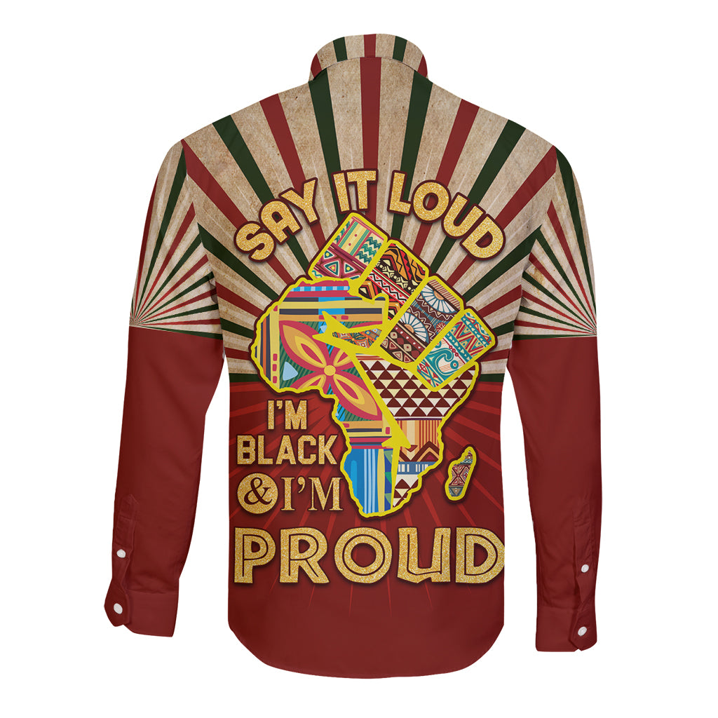 I'm Black and I'm Proud African Long Sleeve Button Shirt Hand Up Africa Map Art - Wonder Print Shop