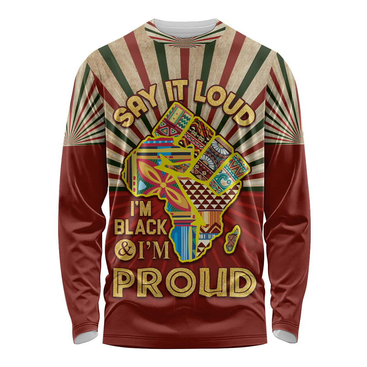 I'm Black and I'm Proud African Long Sleeve Shirt Hand Up Africa Map Art - Wonder Print Shop