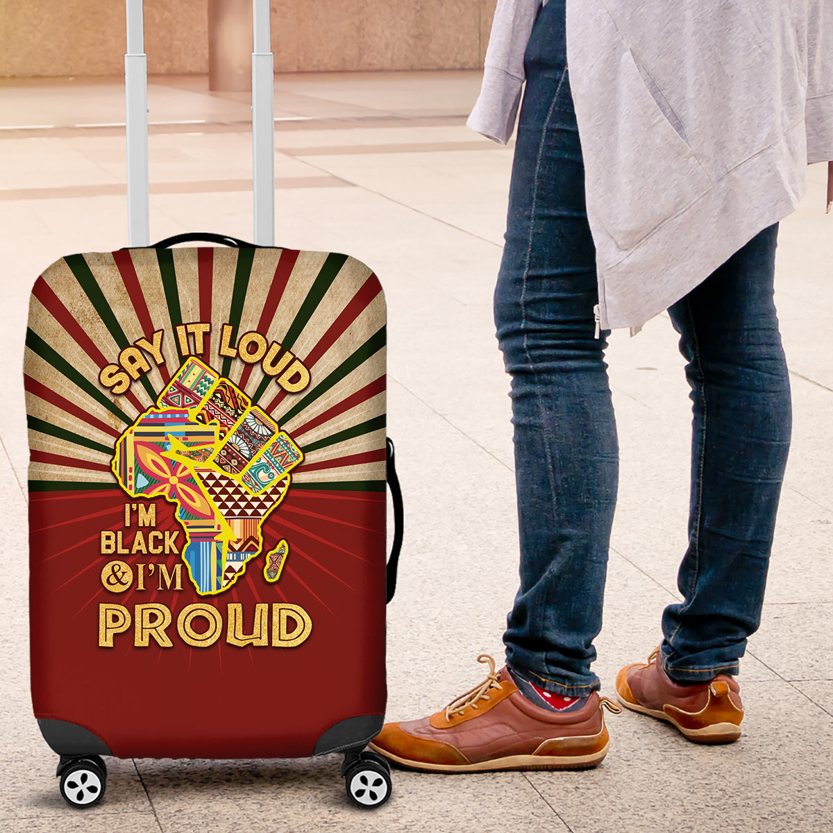 I'm Black and I'm Proud African Luggage Cover Hand Up Africa Map Art - Wonder Print Shop