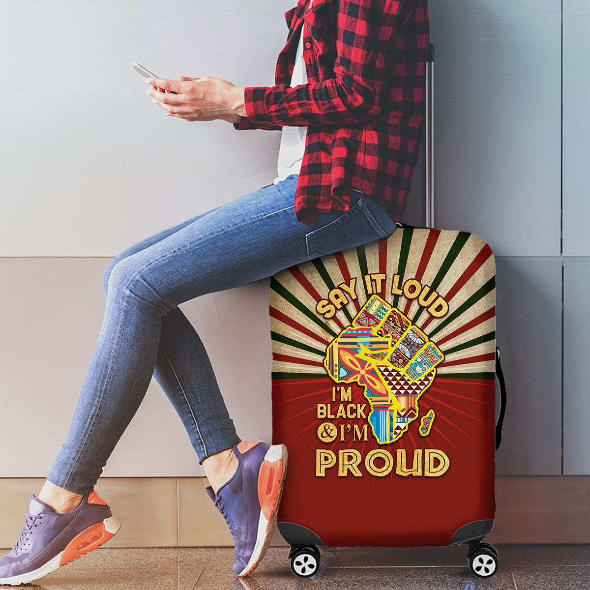 I'm Black and I'm Proud African Luggage Cover Hand Up Africa Map Art - Wonder Print Shop