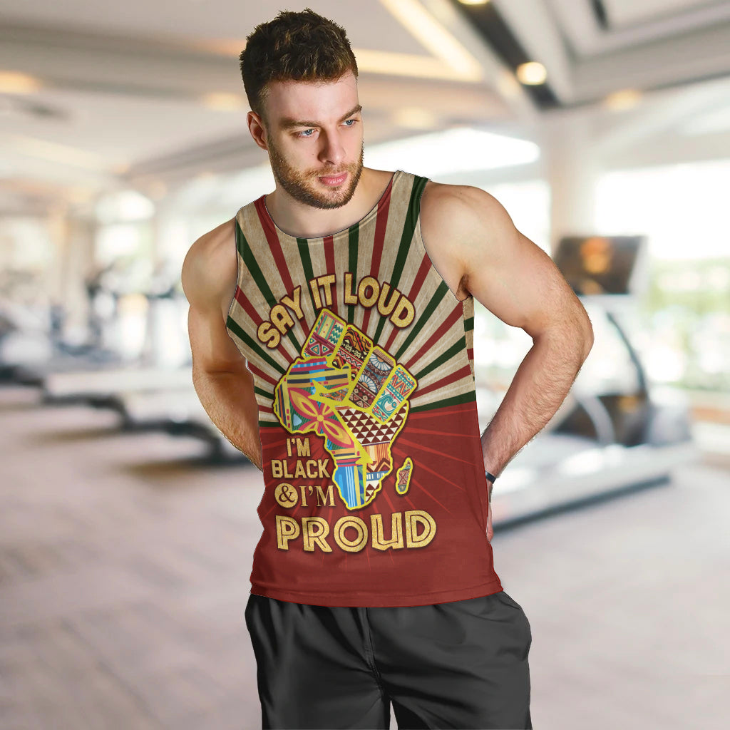 I'm Black and I'm Proud African Men Tank Top Hand Up Africa Map Art - Wonder Print Shop