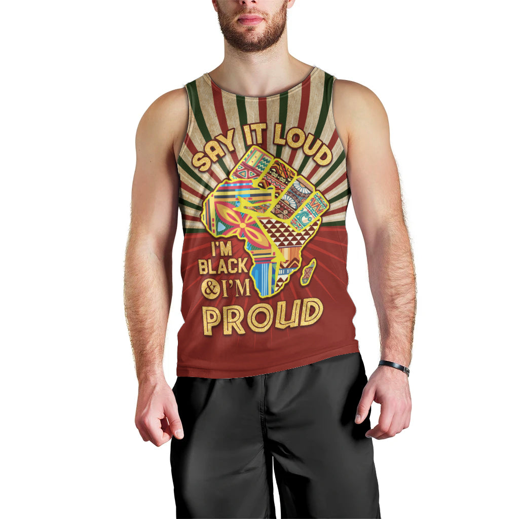 I'm Black and I'm Proud African Men Tank Top Hand Up Africa Map Art - Wonder Print Shop