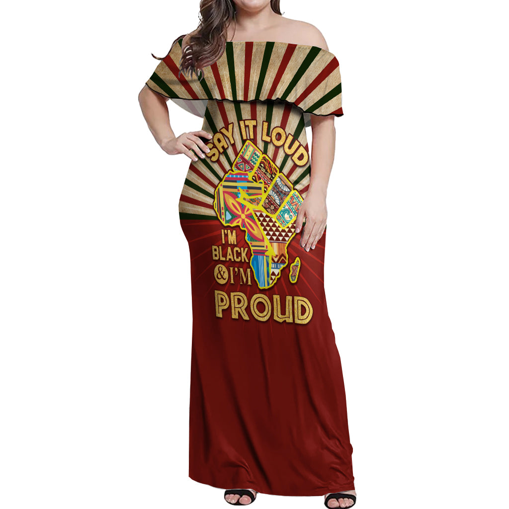 I'm Black and I'm Proud African Off Shoulder Maxi Dress Hand Up Africa Map Art - Wonder Print Shop