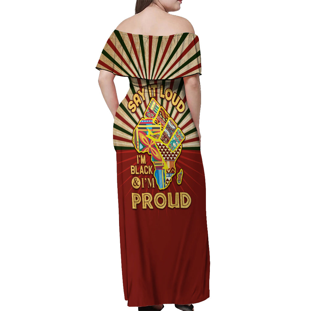 I'm Black and I'm Proud African Off Shoulder Maxi Dress Hand Up Africa Map Art - Wonder Print Shop