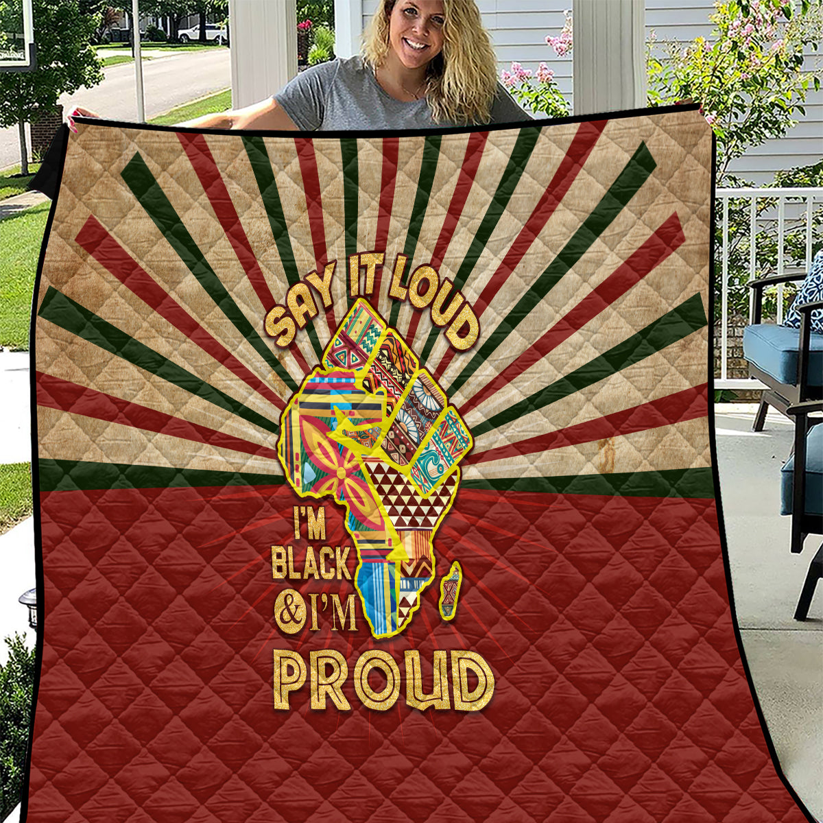 I'm Black and I'm Proud African Quilt Hand Up Africa Map Art - Wonder Print Shop