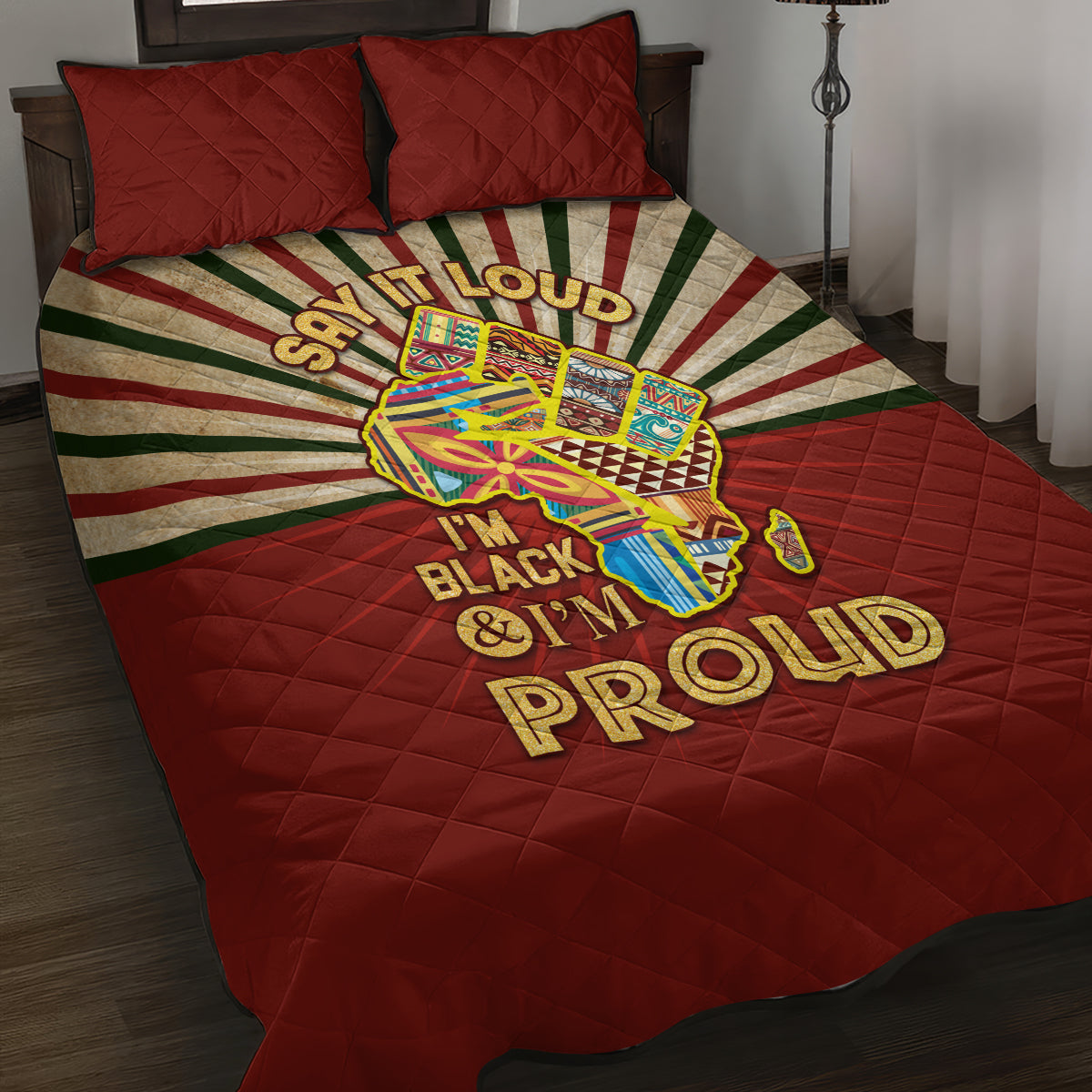 I'm Black and I'm Proud African Quilt Bed Set Hand Up Africa Map Art - Wonder Print Shop