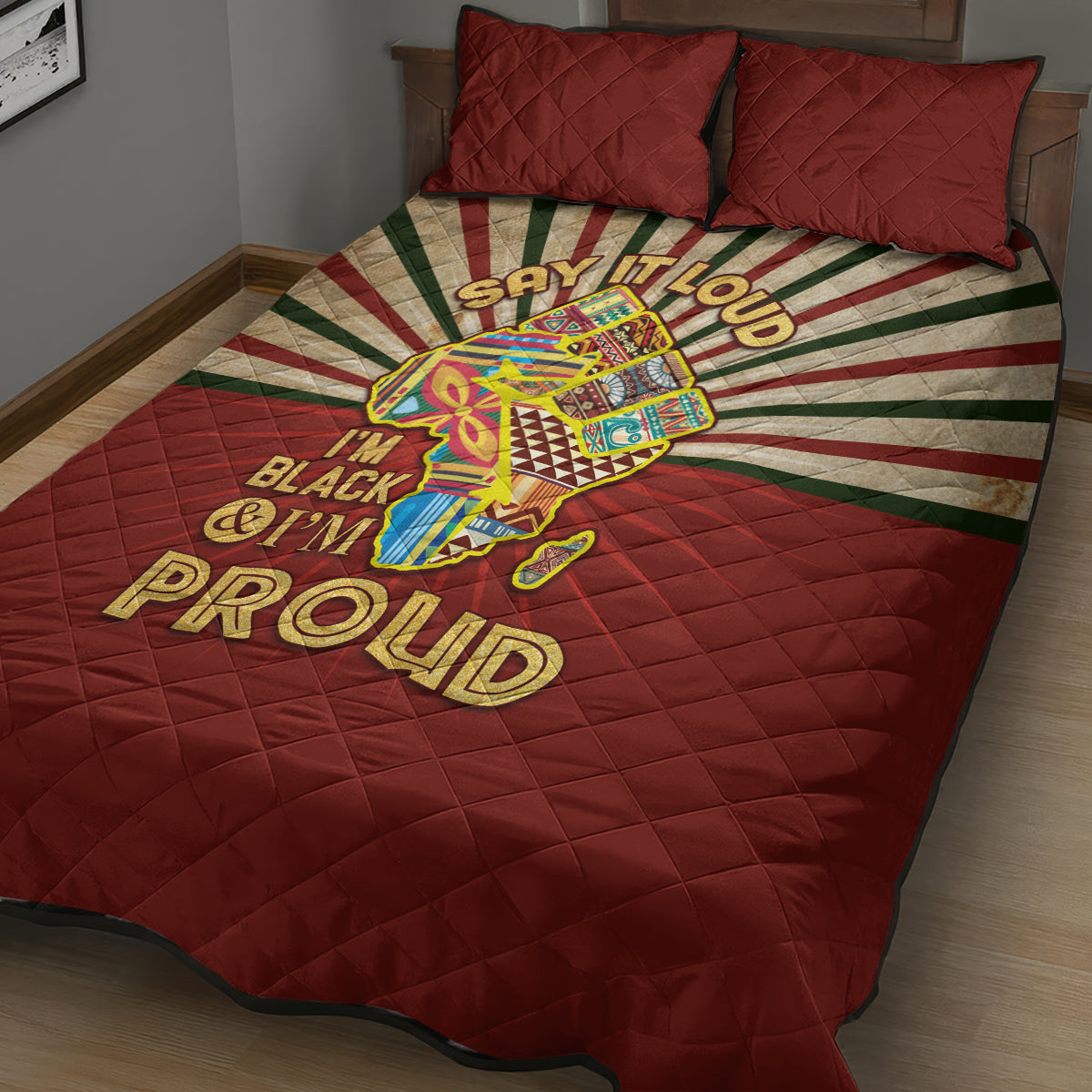 I'm Black and I'm Proud African Quilt Bed Set Hand Up Africa Map Art - Wonder Print Shop