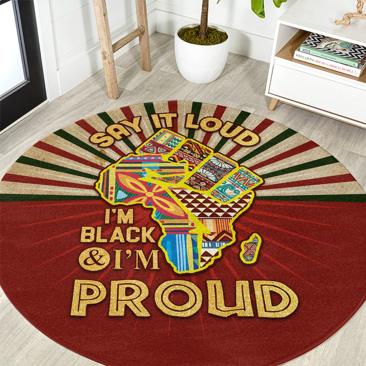 I'm Black and I'm Proud African Round Carpet Hand Up Africa Map Art