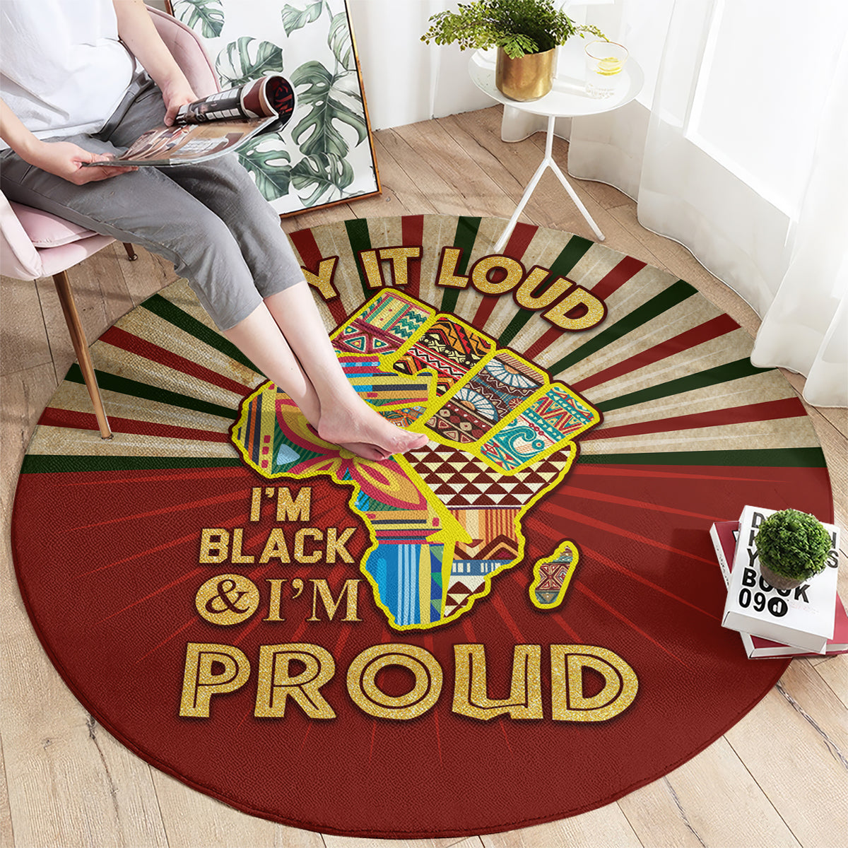 I'm Black and I'm Proud African Round Carpet Hand Up Africa Map Art