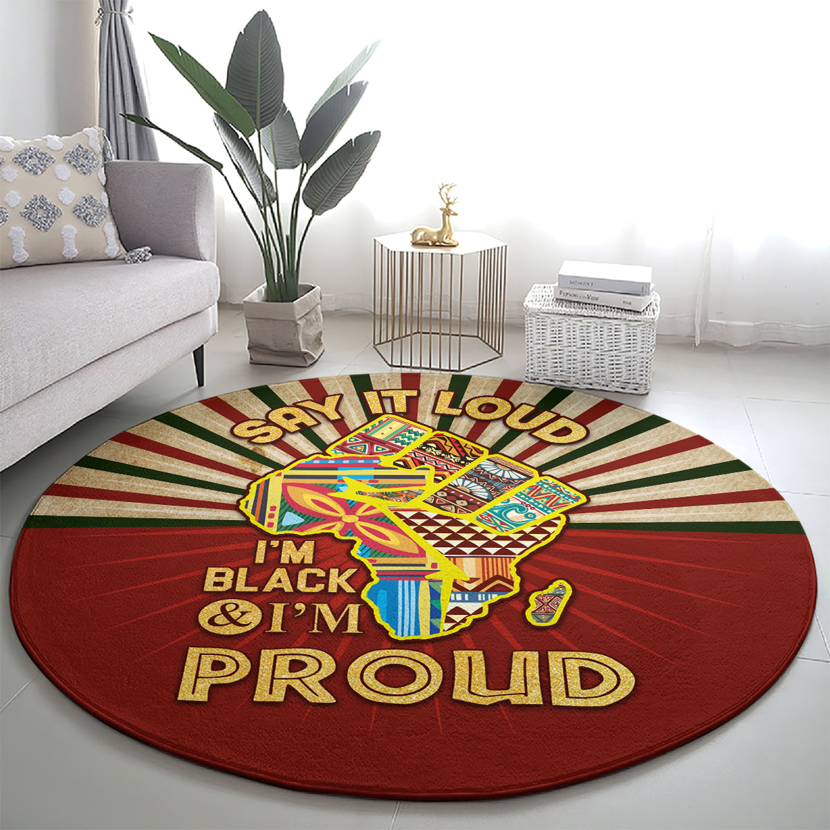 I'm Black and I'm Proud African Round Carpet Hand Up Africa Map Art