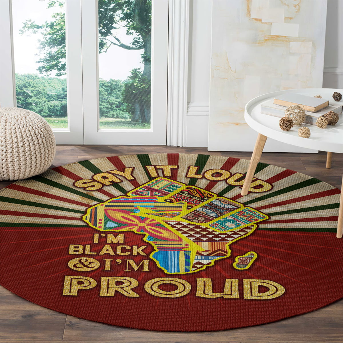 I'm Black and I'm Proud African Round Carpet Hand Up Africa Map Art