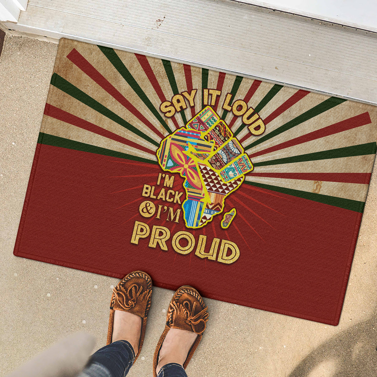 I'm Black and I'm Proud African Rubber Doormat Hand Up Africa Map Art - Wonder Print Shop