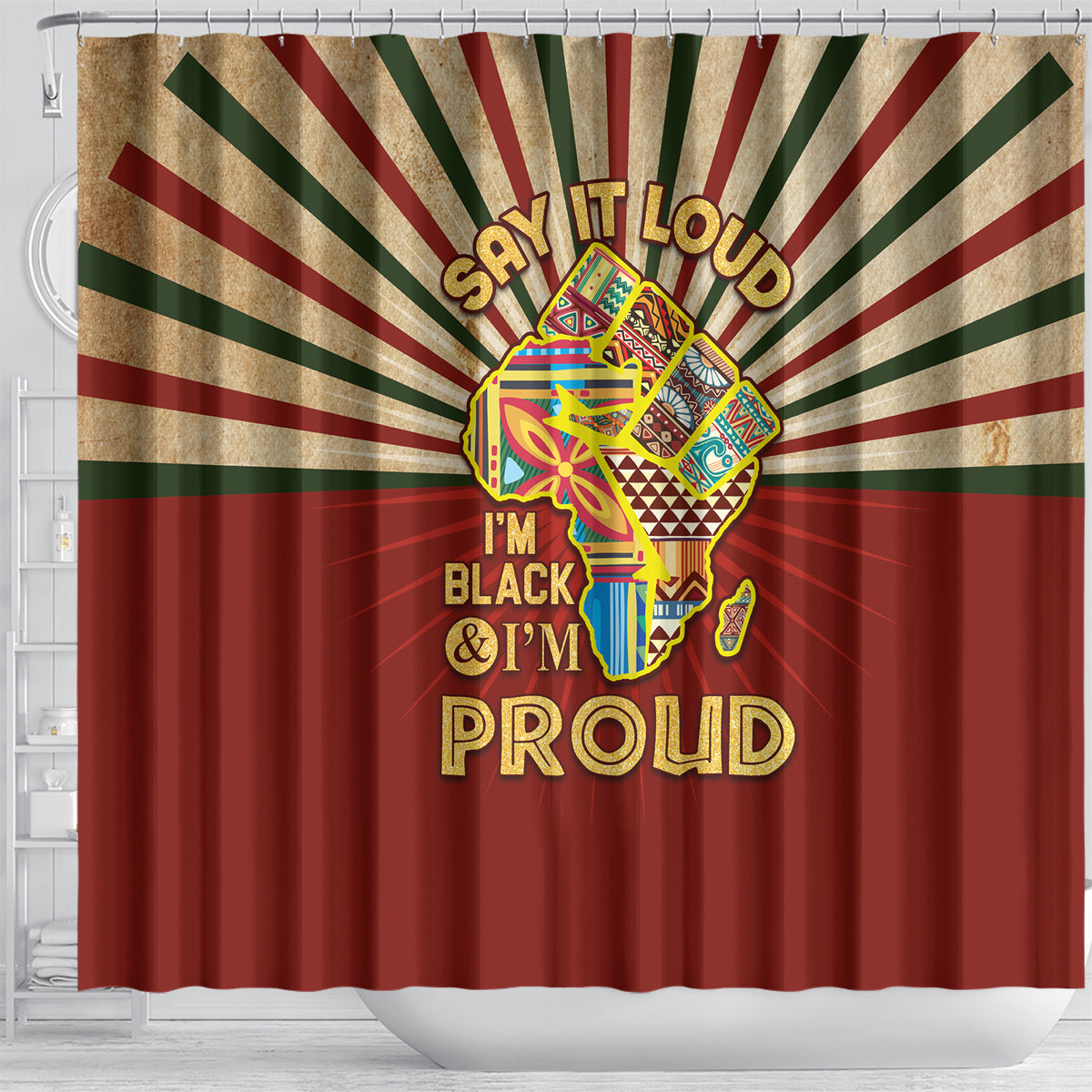 I'm Black and I'm Proud African Shower Curtain Hand Up Africa Map Art