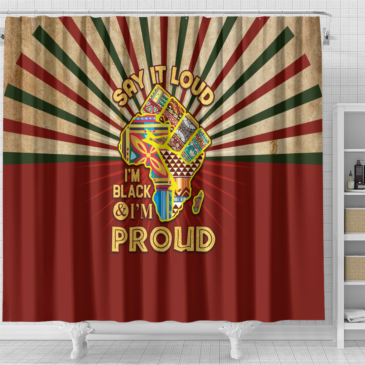 I'm Black and I'm Proud African Shower Curtain Hand Up Africa Map Art