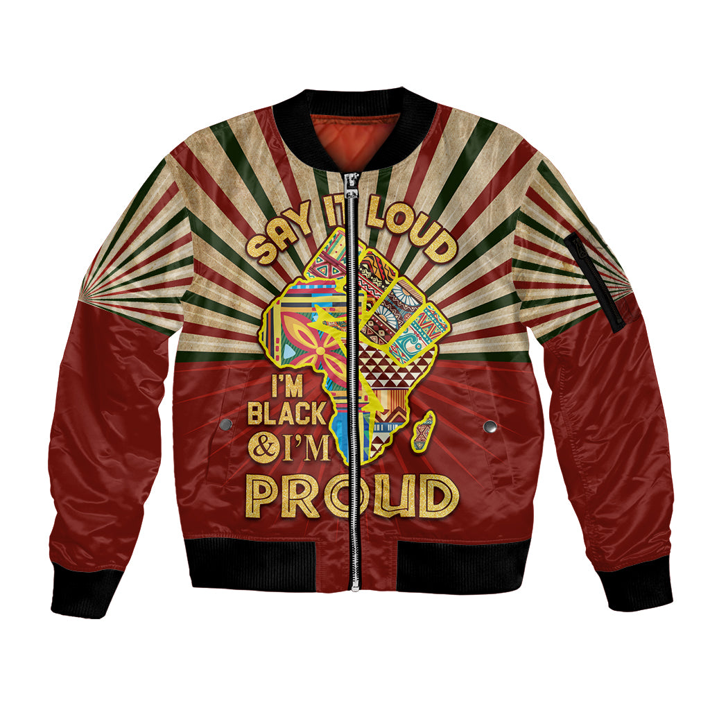 I'm Black and I'm Proud African Sleeve Zip Bomber Jacket Hand Up Africa Map Art - Wonder Print Shop