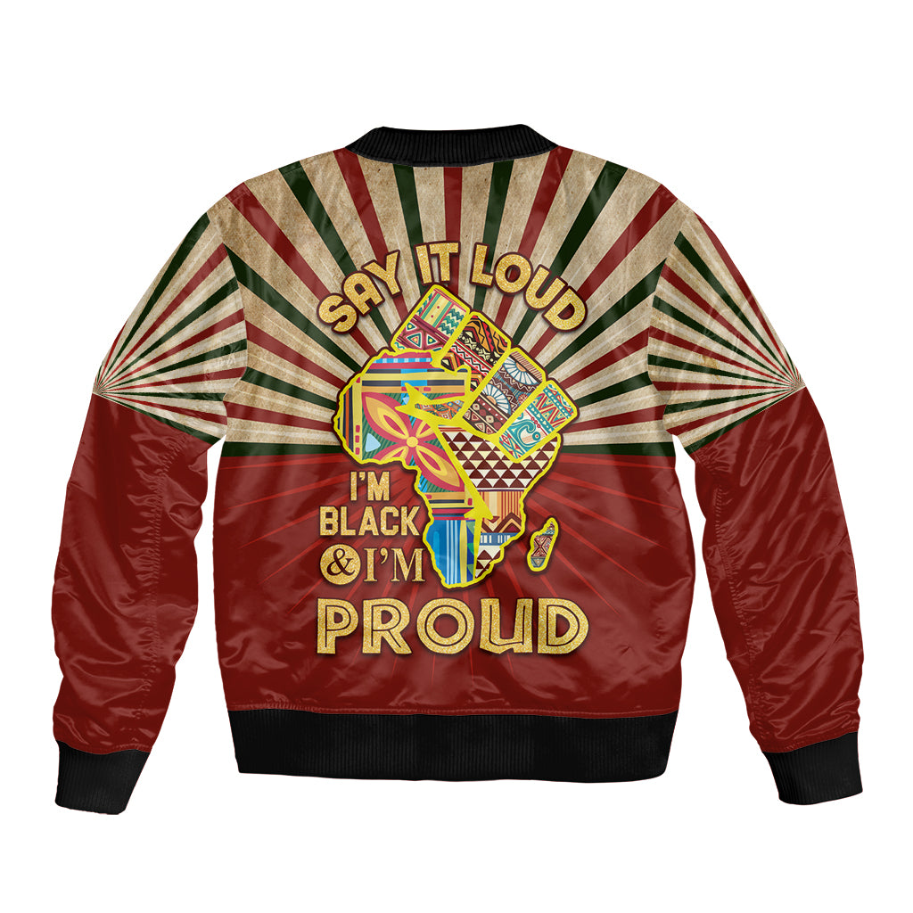 I'm Black and I'm Proud African Sleeve Zip Bomber Jacket Hand Up Africa Map Art - Wonder Print Shop