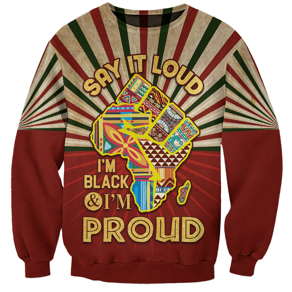 I'm Black and I'm Proud African Sweatshirt Hand Up Africa Map Art - Wonder Print Shop