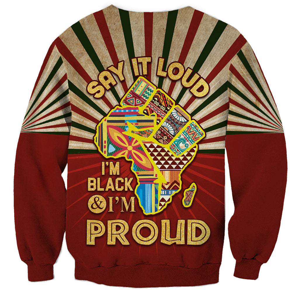 I'm Black and I'm Proud African Sweatshirt Hand Up Africa Map Art - Wonder Print Shop