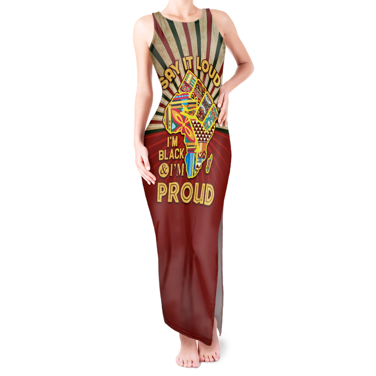 I'm Black and I'm Proud African Tank Maxi Dress Hand Up Africa Map Art - Wonder Print Shop