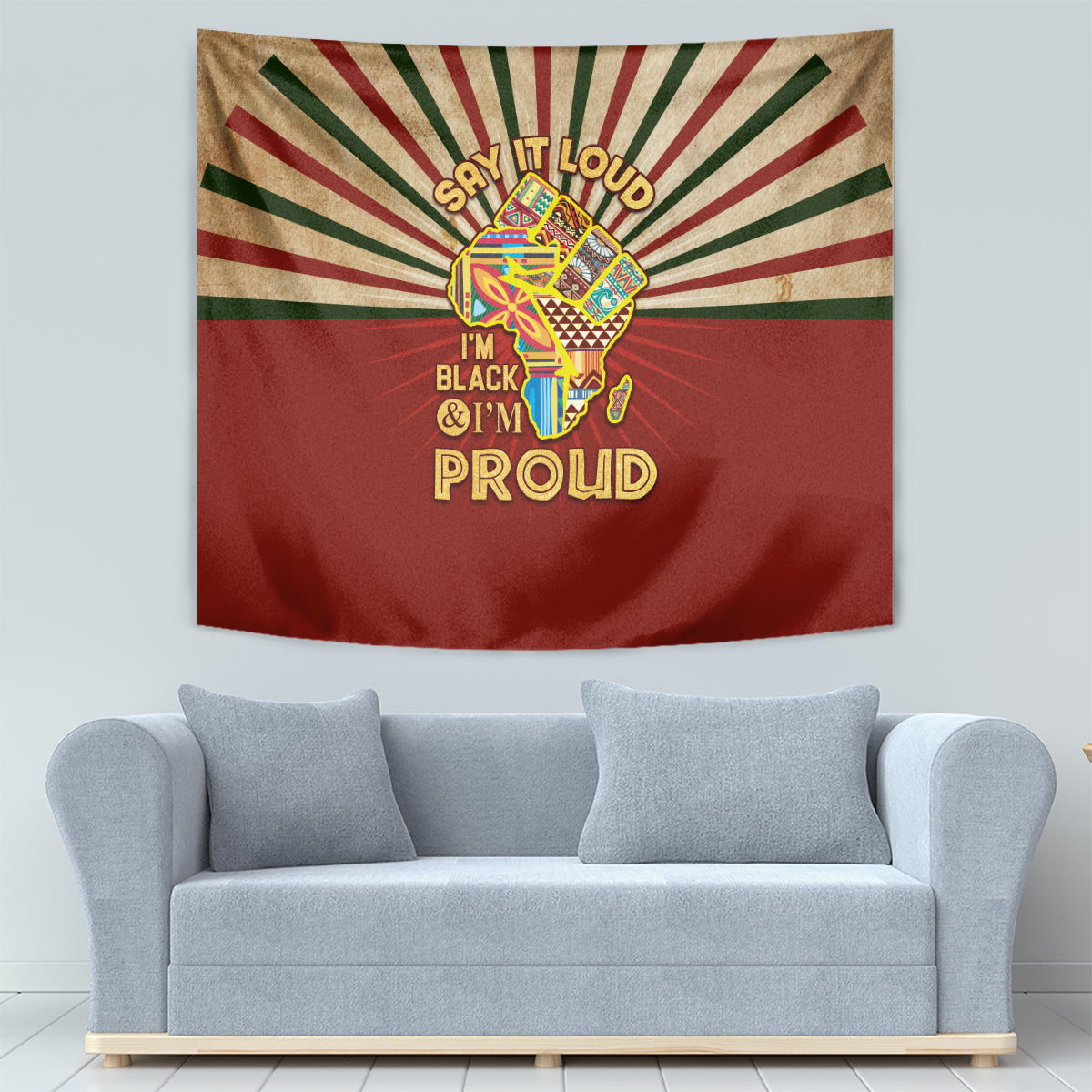 I'm Black and I'm Proud African Tapestry Hand Up Africa Map Art - Wonder Print Shop