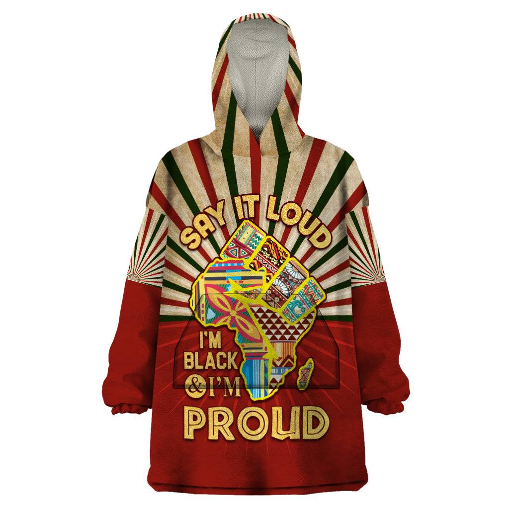 I'm Black and I'm Proud African Wearable Blanket Hoodie Hand Up Africa Map Art - Wonder Print Shop